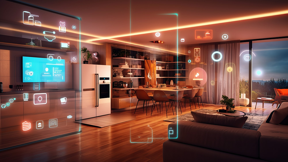 smart home interior with augmented reality interface ui