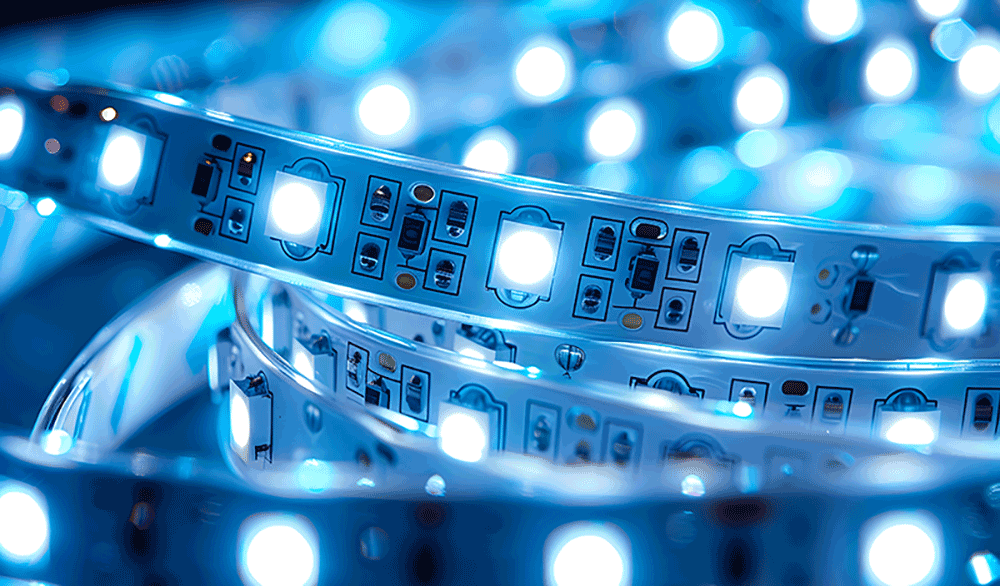 vibrant close up glowing led strip lighting with brilliant illumination